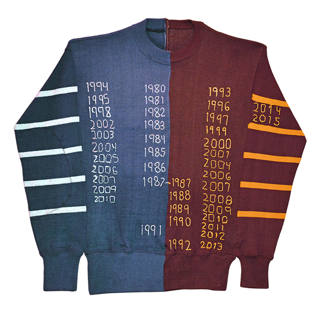 Sports rivalry split sweater